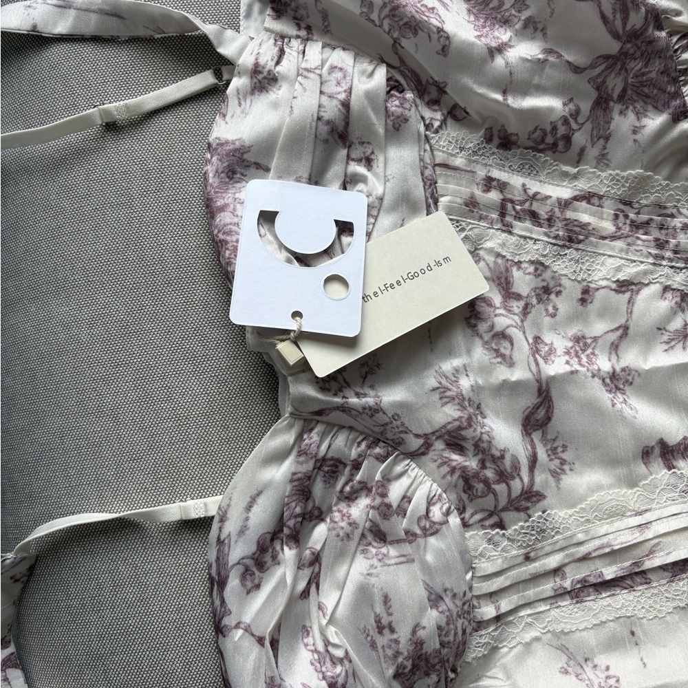 Commense White Maxi Dress with Lavender Floral Motif - Picture 8 of 10